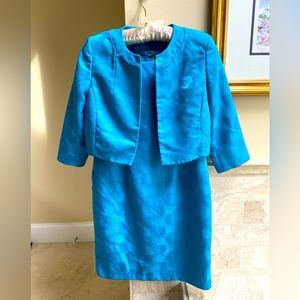 Kasper embossed Dress and Jacket in Turquoise.  Size 10P.